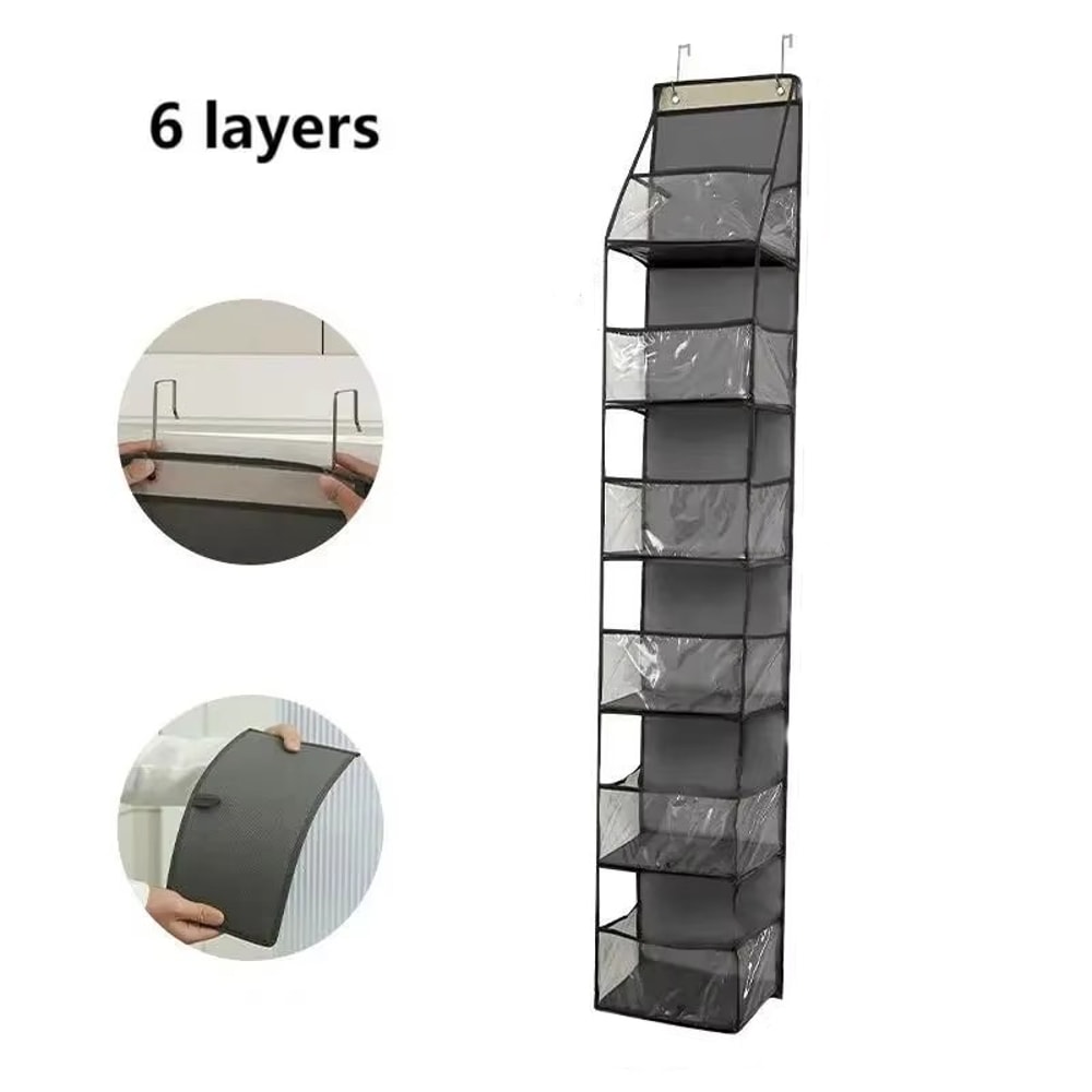 Behind The Door Storage Organizer, 6-Shelf Over The Door Hanging Pantry Organizer, with Clear Plastic Pockets