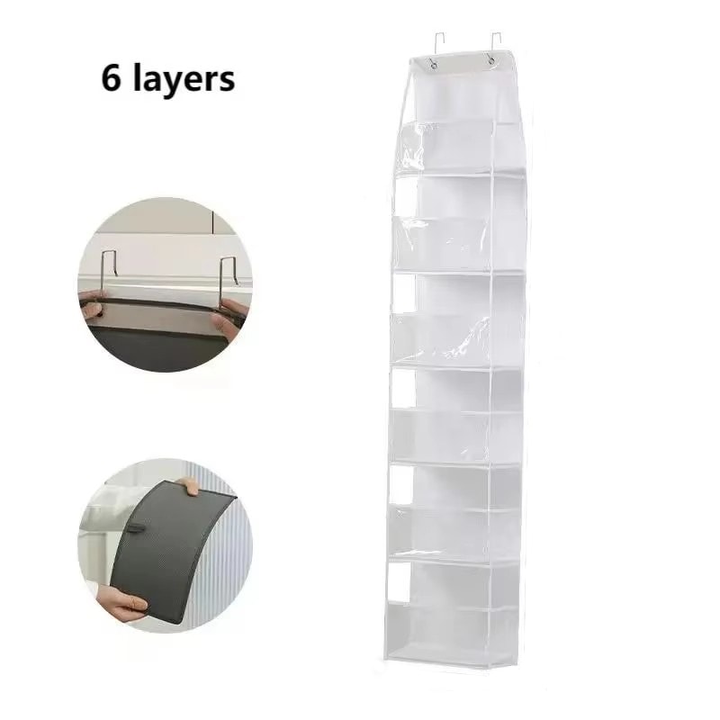 Behind The Door Storage Organizer, 6-Shelf Over The Door Hanging Pantry Organizer, with Clear Plastic Pockets