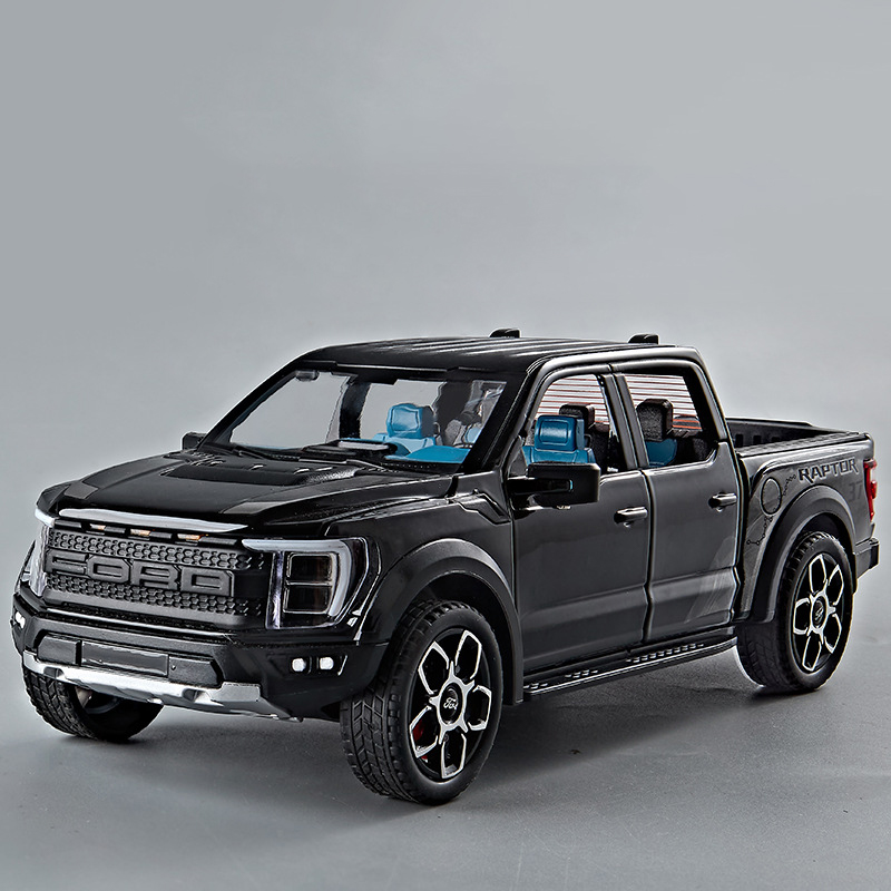 Alloy Diecast Ford Raptor F150 Pickup Truck Toy Car, Doors Opened Pull Back, Sound and Light Model Car for Boys