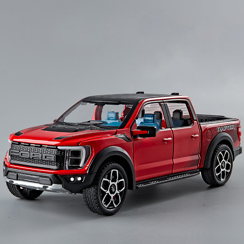 Alloy Diecast Ford Raptor F150 Pickup Truck Toy Car, Doors Opened Pull Back, Sound and Light Model Car for Boys