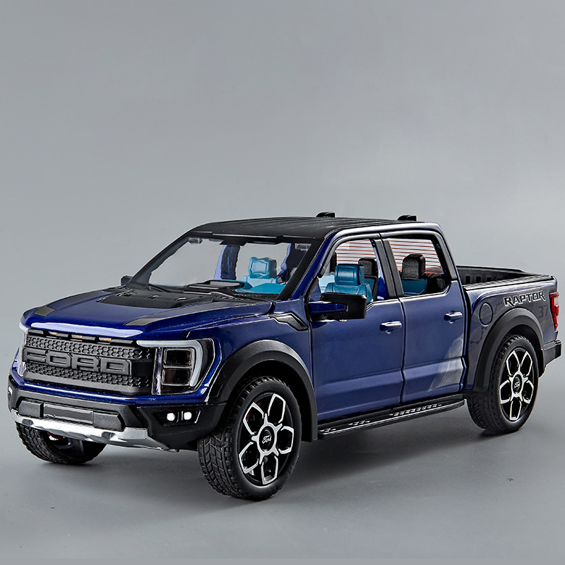 Alloy Diecast Ford Raptor F150 Pickup Truck Toy Car, Doors Opened Pull Back, Sound and Light Model Car for Boys