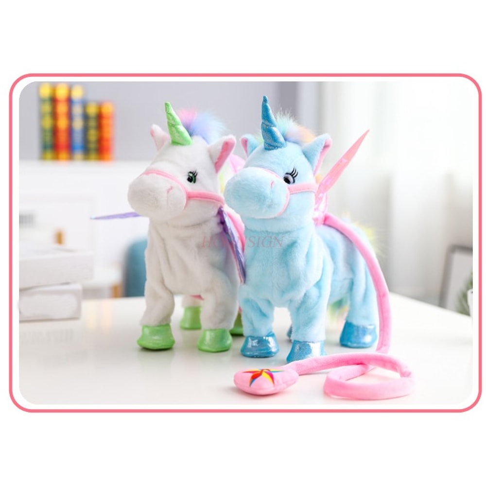Walking Singing Electric Plush Toy Unicorn Leading Rope Angel Horse Doll 2