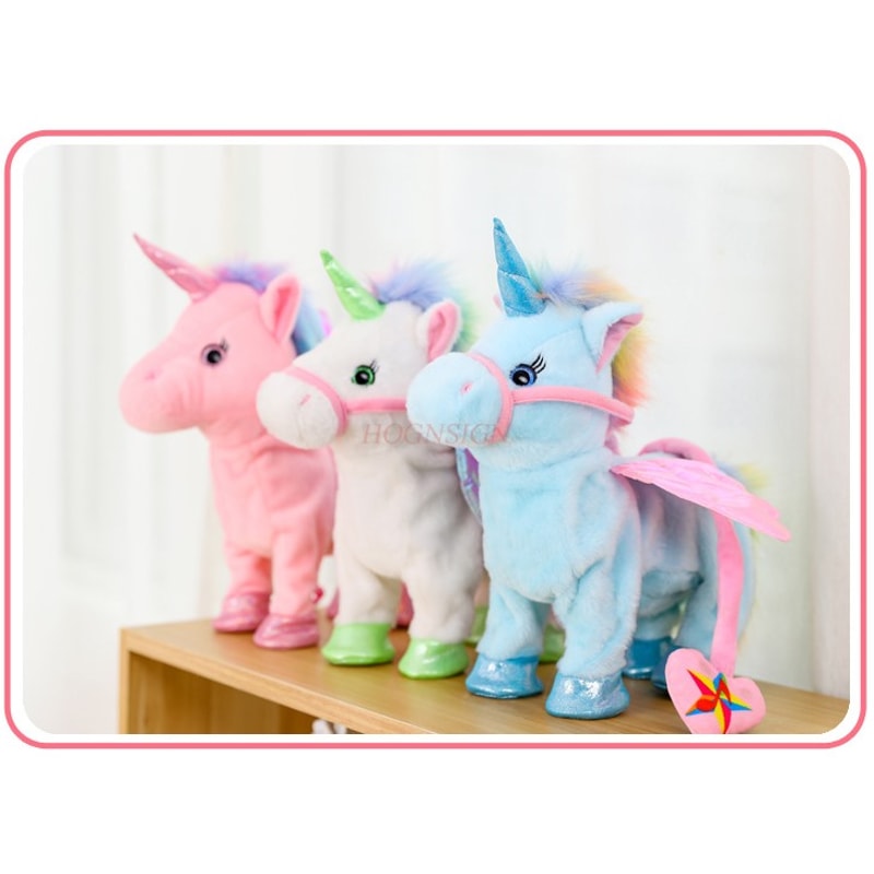 Walking Singing Electric Plush Toy Unicorn Leading Rope Angel Horse Doll 3