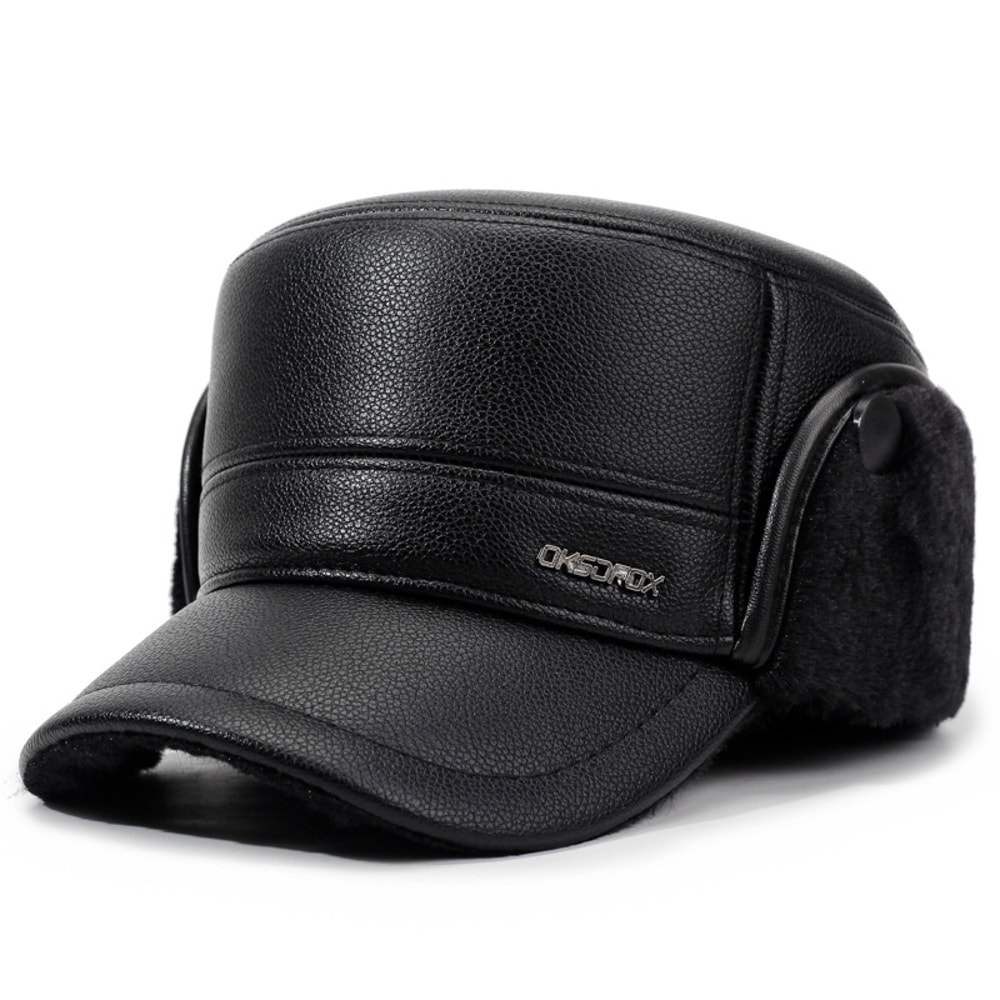 Winter Thickened Fleecelined Cold Cap Mens Leather Flat Top Baseball Cap Warm Ear Hat For Elderly 6