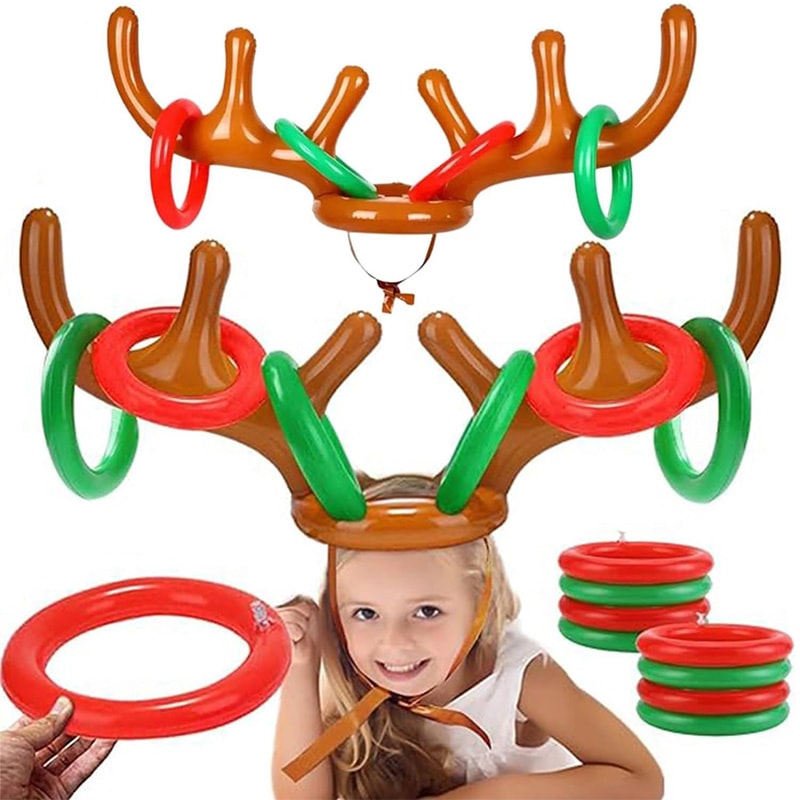 Inflatable Antler Hat Toss Game Toy for Kids and Adults Xmas Party