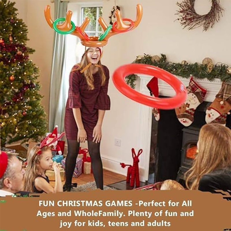Inflatable Antler Hat Toss Game Toy for Kids and Adults Xmas Party
