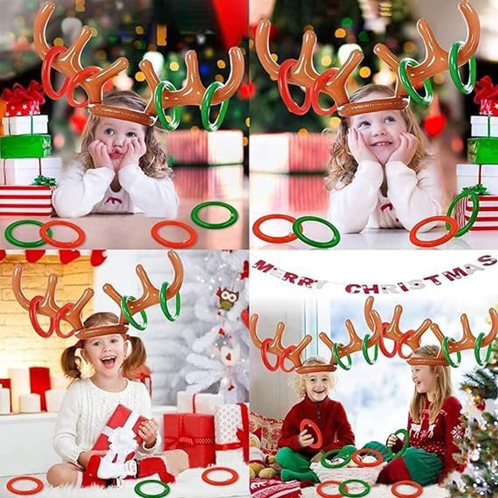 Inflatable Antler Hat Toss Game Toy for Kids and Adults Xmas Party