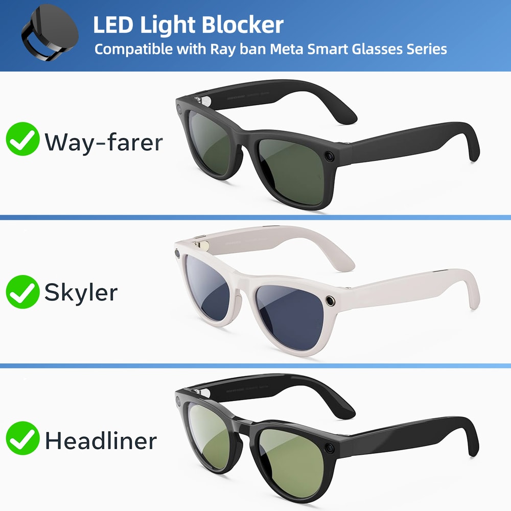 Adjustable LED Light Blocker For RayBan Meta Oakley Meta Smart Glasses Compatible With Wayfarer Sky 4