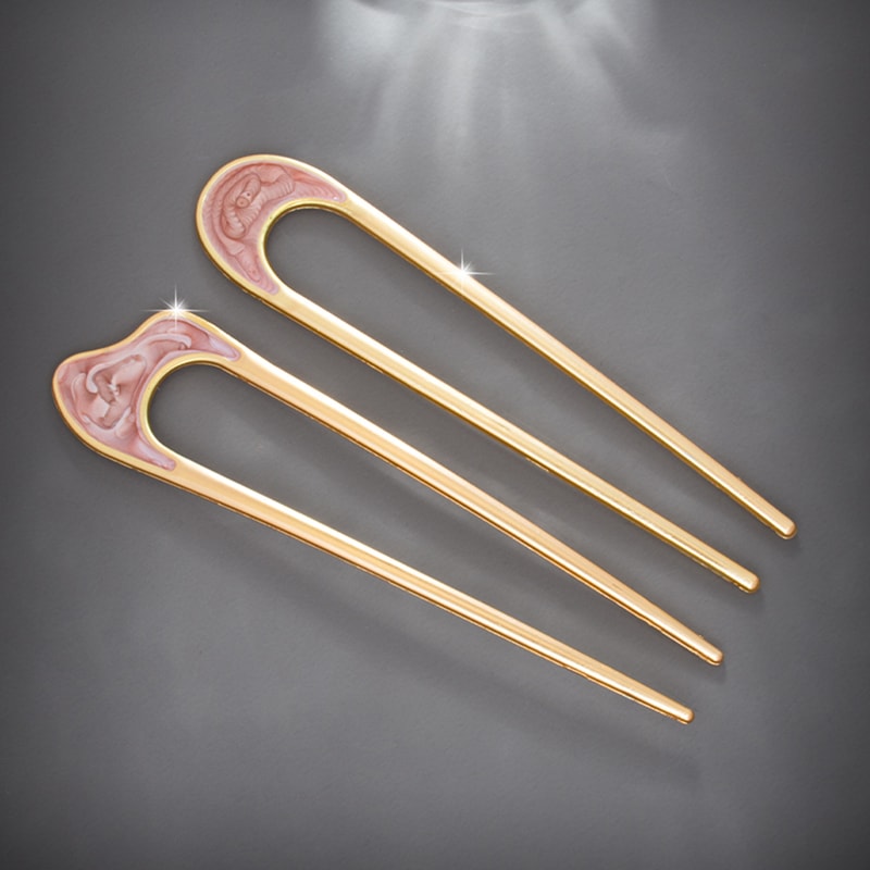 Fashion Luxury Silver Gold Enamel Shell Hairpin For Women U Shape Metal Hair Stick Elegant Hairwear 4