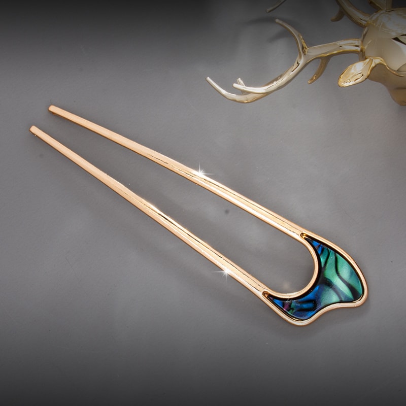 Fashion Luxury Silver Gold Enamel Shell Hairpin For Women U Shape Metal Hair Stick Elegant Hairwear 7