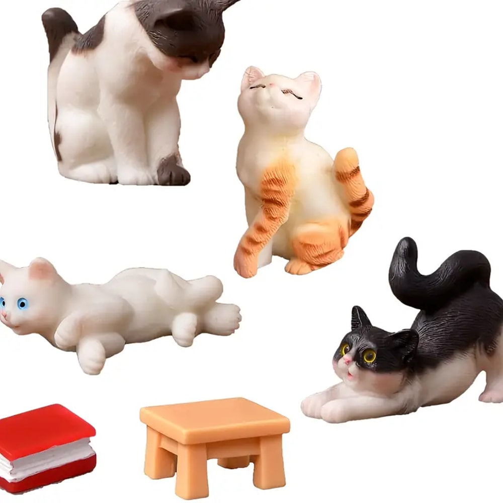 Resin Miniature Cat Figurines Vintage Fairy Garden Accessories Tabletop Craft Decor 2
