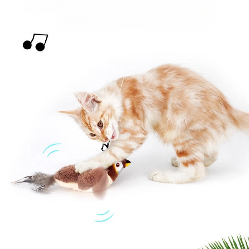 Interactive Cat Toy, Electric Bird Feather, Rechargeable Automatic Squeaky Plush Toy for Kittens, Bite Resistant