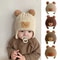 Children Winter Wool Hat with Bear Ears, Thickened Warm Knitted Korean Baby Hat