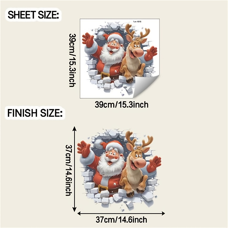 Christmas Decorative Stickers Self Adhesive Removable 3D Santa Claus And Rudolf Wall Stickers For H 2