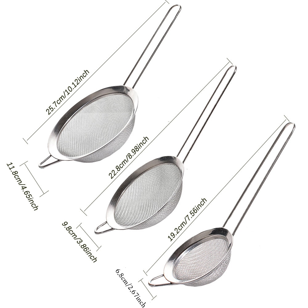 Multipurpose Flour Sieve Sifter Stainless Steel Fine Mesh Strainers Set With Handle Perfect For Tea 3