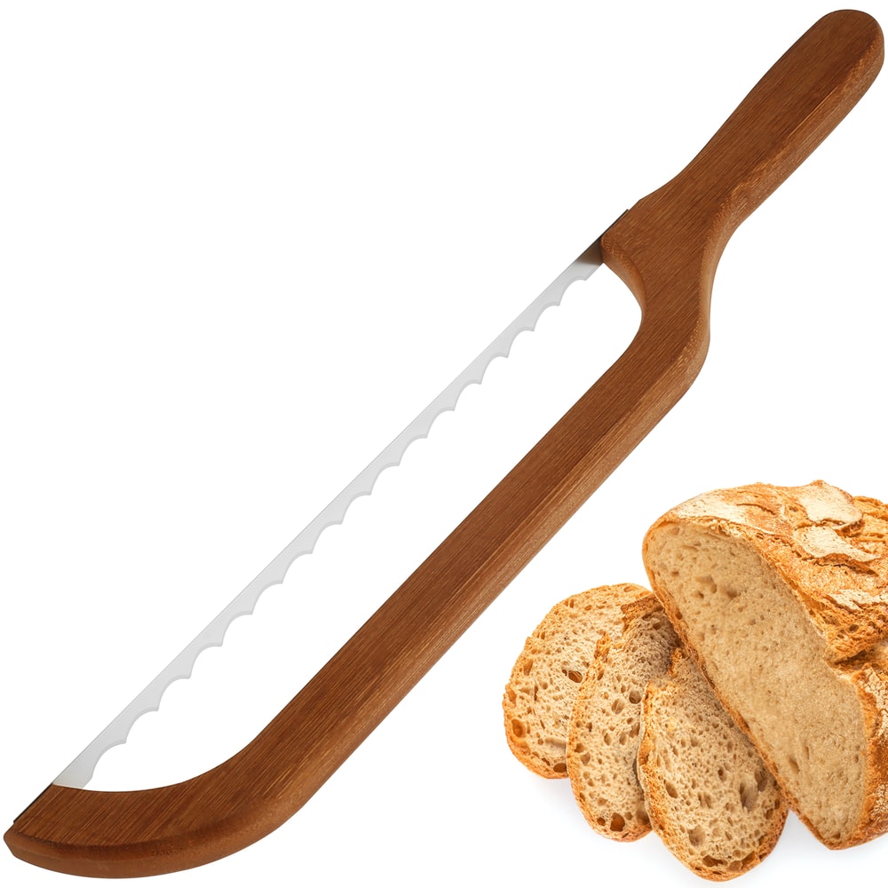 Serrated Bagel Cutter Bread Bow Cutter With Bamboo Handle Stainless Steel Sourdough Bread Slicer Po 0