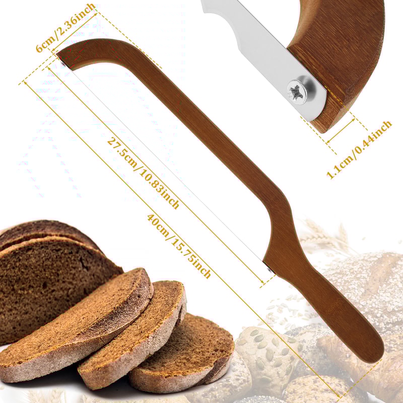 Serrated Bagel Cutter Bread Bow Cutter With Bamboo Handle Stainless Steel Sourdough Bread Slicer Po 5