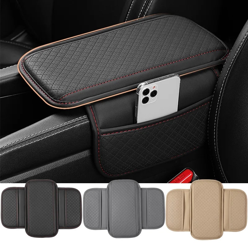 Breathable Center Console Box Cover, Universal Car Arm Rest Cushion PU Leather, Anti Scratch Armrest Box Protector
