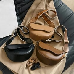small saddle women vintage solid color flap underarm bag fashion pu leather wide strap crossbody