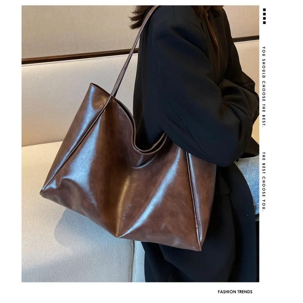 Large Capacity Women Tote Bag, Fashionable Underarm Pouch, Retro PU Leather Shoulder Bag, Casual Crossbody Bucket Bags