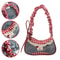 Denim Blue Bow Plaid Shoulder Bag, Lace Ribbon Cloth Underarm Bags, Large Capacity All-match Sweet French Stick Handbag