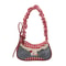 Denim Blue Bow Plaid Shoulder Bag, Lace Ribbon Cloth Underarm Bags, Large Capacity All-match Sweet French Stick Handbag