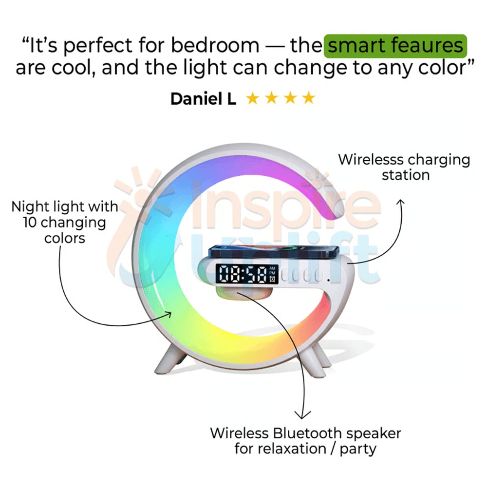 Smart WakeUp Light Alarm Clock With Speaker Wireless Charger Gentle Mornings Made Easy 2