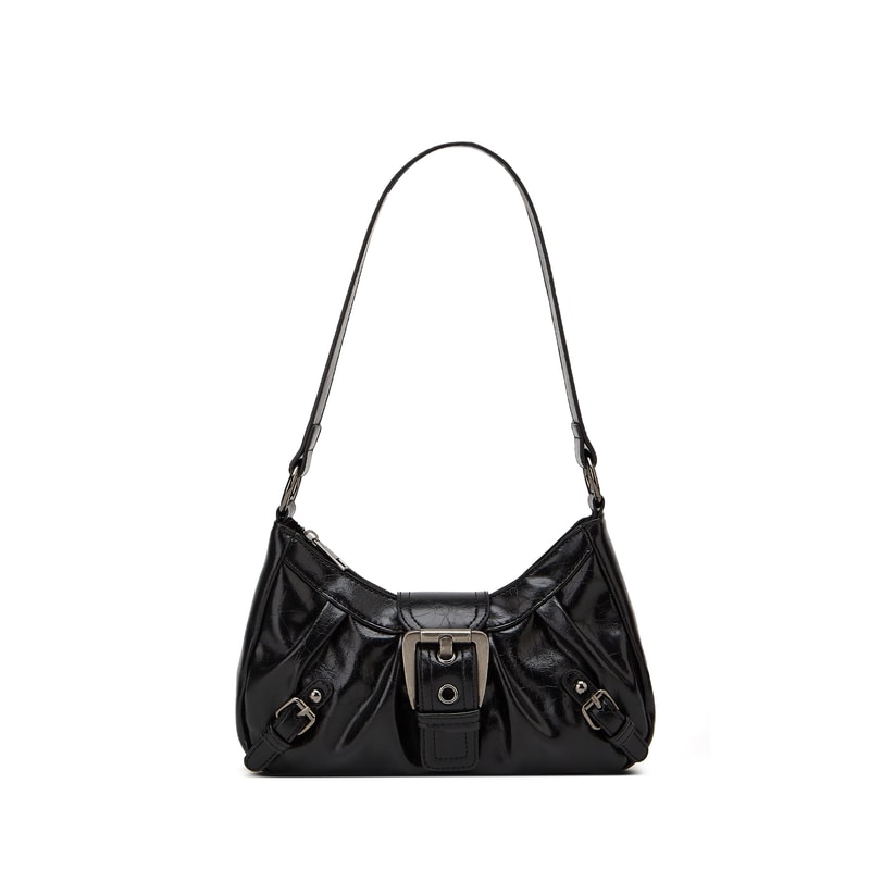 Fashionable Ladies Cool Leather Shoulder Bag Maillard Pleated Rivet Armpit Bag Retro Style Shoulder 1