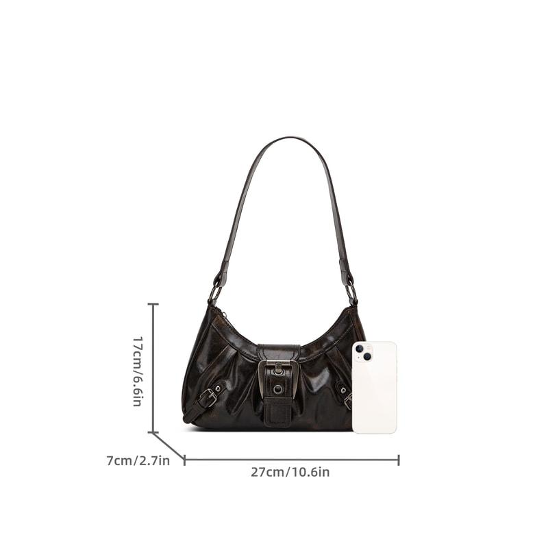 Fashionable Ladies Cool Leather Shoulder Bag Maillard Pleated Rivet Armpit Bag Retro Style Shoulder 4