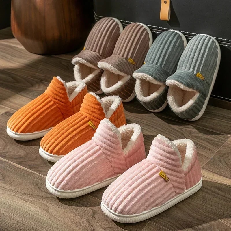 Winter Plush Slippers For Women Men NonSlip Solid Color Wrap Heels Flip Flops Casual Cotton Home Sh 1