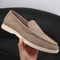 Classic Round Toe Soft Leather Loafers, Men's Suede Leather Comfort Loafers, Flat Casual Shoes