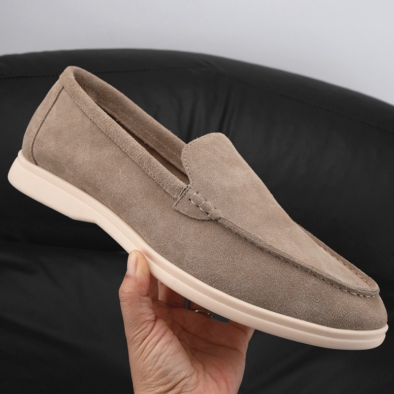 Classic Round Toe Soft Leather Loafers, Men's Suede Leather Comfort Loafers, Flat Casual Shoes