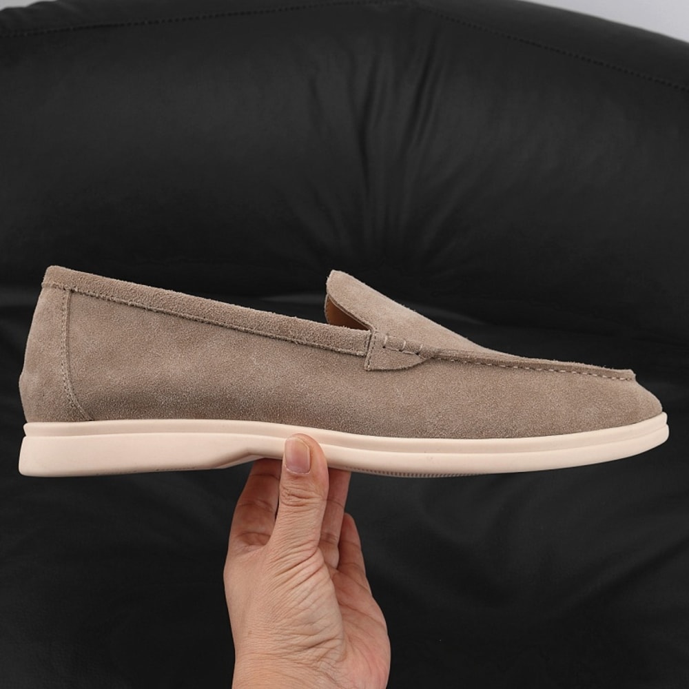 Classic Round Toe Soft Leather Loafers, Men's Suede Leather Comfort Loafers, Flat Casual Shoes
