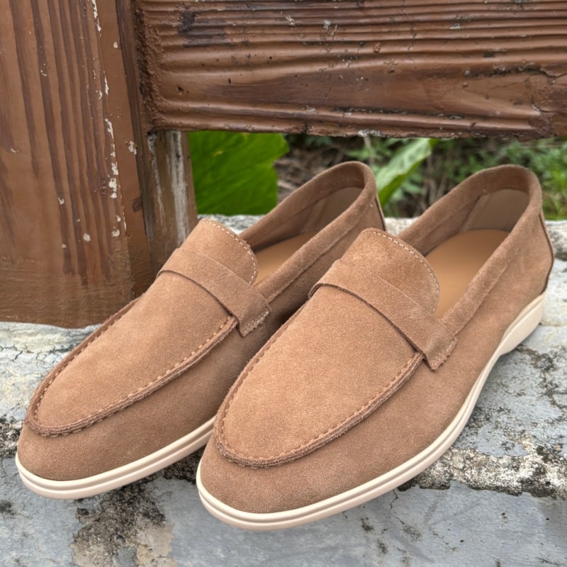Classic Round Toe Soft Leather Loafers, Men's Suede Leather Comfort Loafers, Flat Casual Shoes