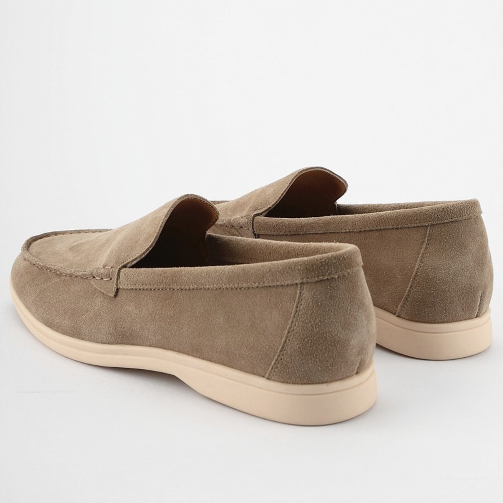 Classic Round Toe Soft Leather Loafers, Men's Suede Leather Comfort Loafers, Flat Casual Shoes