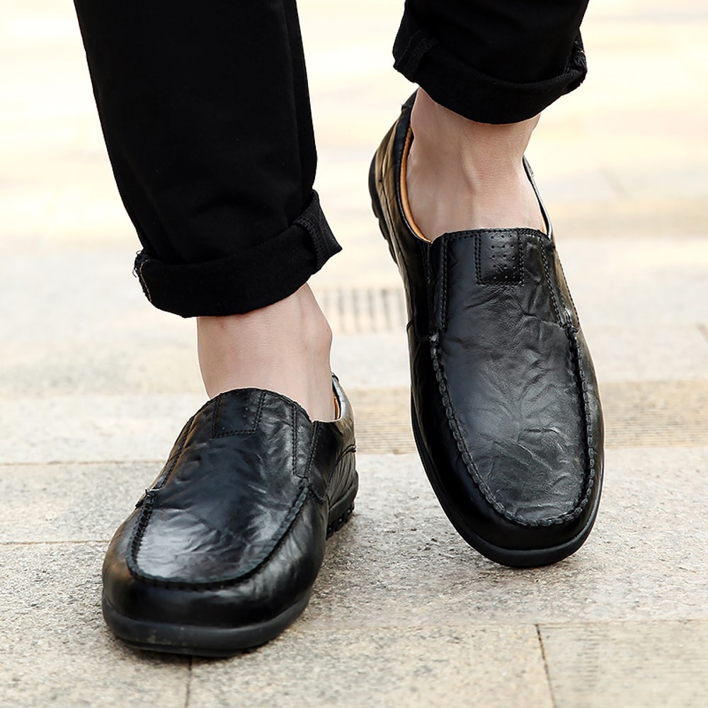 Luxury Brand Mens Loafers Moccasins Genuine Leather Casual Shoes Breathable Slip On Black Driving S 4