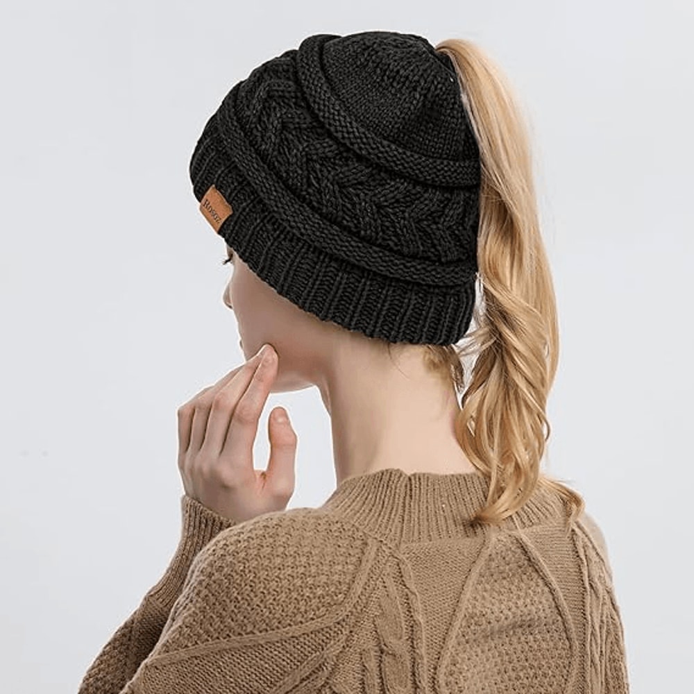 ponytail beanie winter hat designed for ponytails and buns