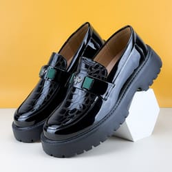 luxury leather shoes, men's round toe loafers, non-slip, thick soled business office formal dress shoes