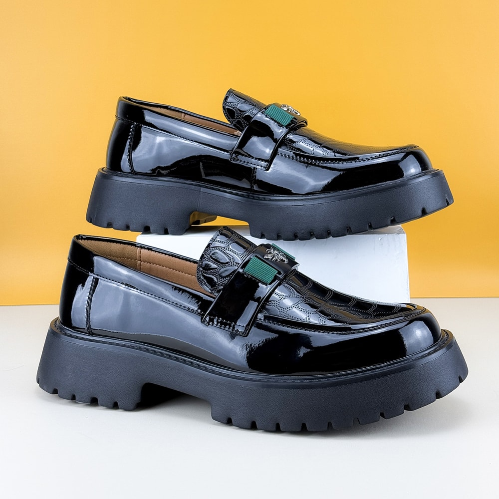 Luxury Leather Shoes Mens Round Toe Loafers NonSlip Thick Soled Business Office Formal Dress Shoes 2