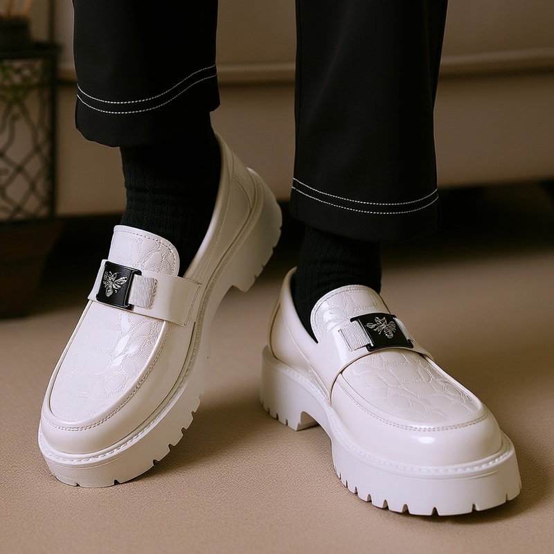 Luxury Leather Shoes Mens Round Toe Loafers NonSlip Thick Soled Business Office Formal Dress Shoes 3