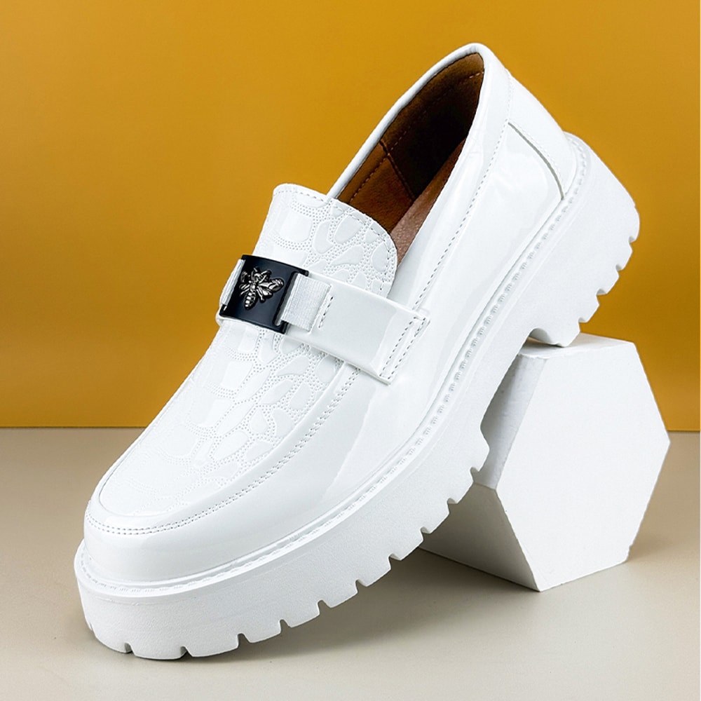 Luxury Leather Shoes Mens Round Toe Loafers NonSlip Thick Soled Business Office Formal Dress Shoes 5