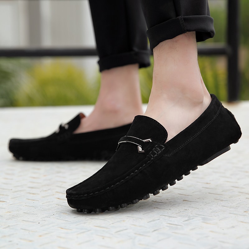High Quality Suede Slip On Men Loafers Genuine Leather Casual Shoes Soft Non Slip Driving Flats 0