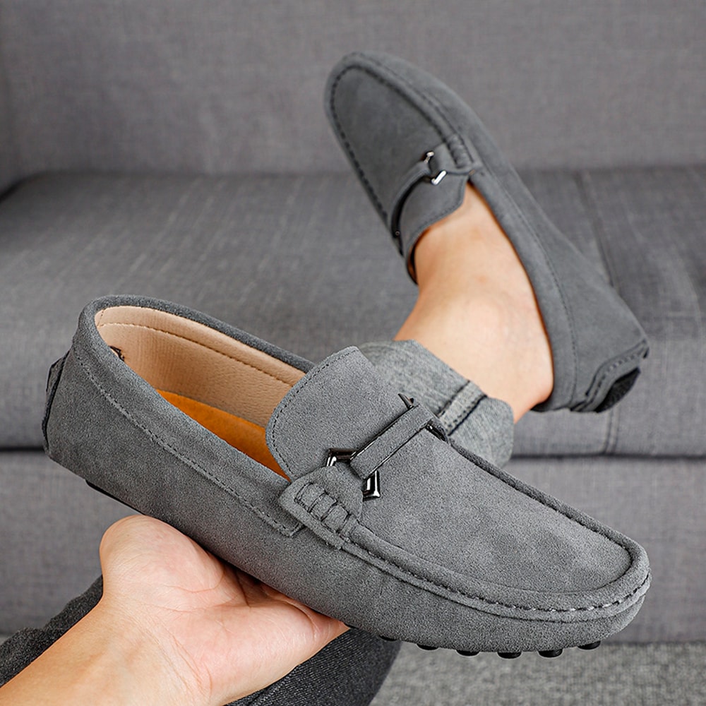 High Quality Suede Slip On Men Loafers Genuine Leather Casual Shoes Soft Non Slip Driving Flats 2