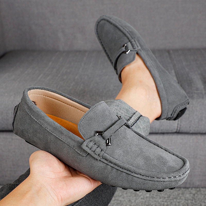 High Quality Suede Slip On Men Loafers Genuine Leather Casual Shoes Soft Non Slip Driving Flats 2