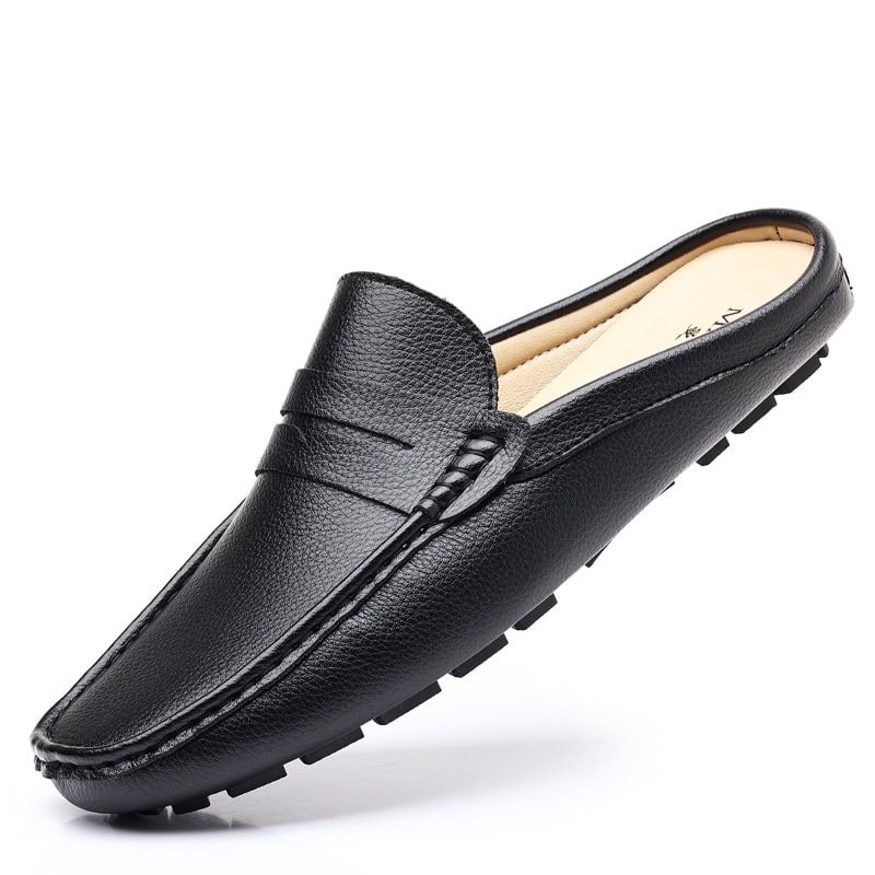 Breathable Casual Leather Slippers For Men Summer Slipon Loafers Comfy Half Shoes 2