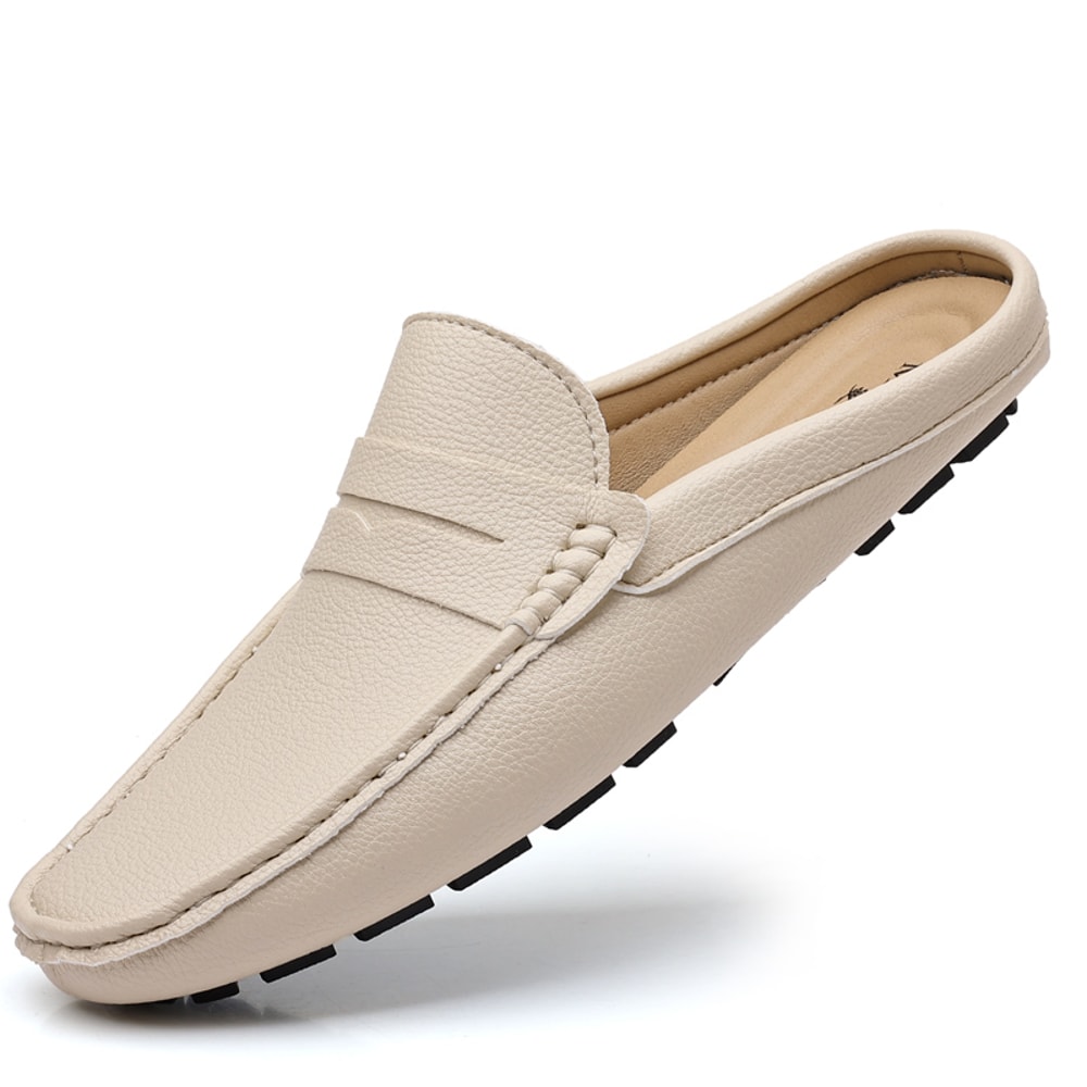 Breathable Casual Leather Slippers For Men Summer Slipon Loafers Comfy Half Shoes 3