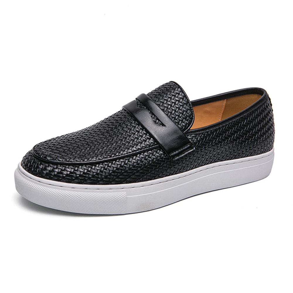 Mens Slip On Loafers Soft Leather Shoes Weave Pattern Sneakers Casual Flats 4