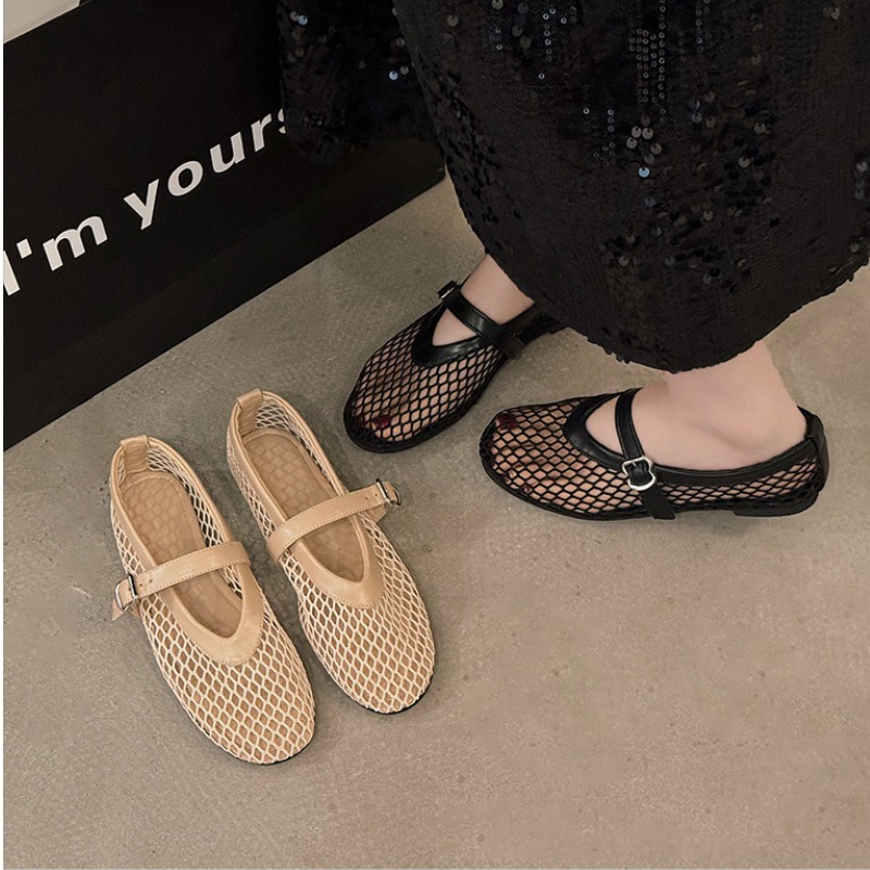 Breathable Mesh Black Ballet Shoes Soft Sole Round Toe Flats For Girls Female Spring Summer Walking 1