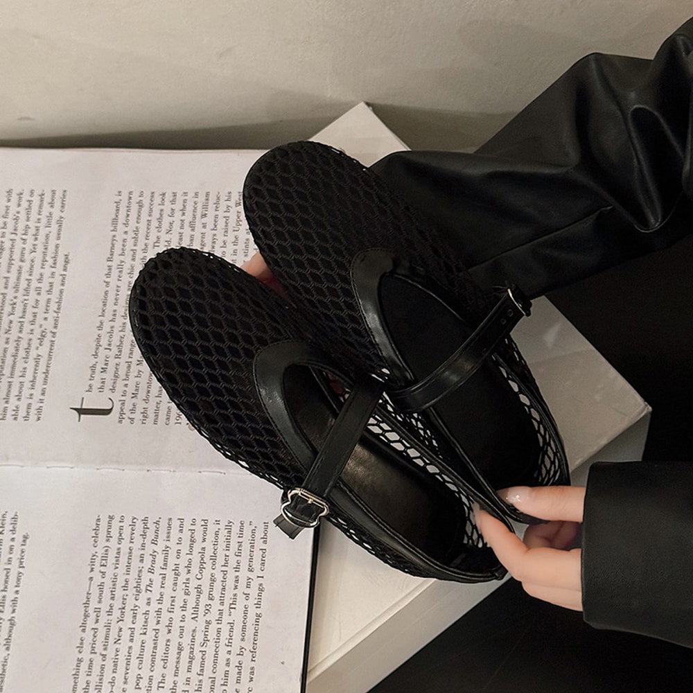 Breathable Mesh Black Ballet Shoes Soft Sole Round Toe Flats For Girls Female Spring Summer Walking 4