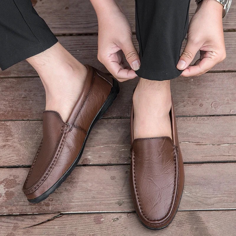 Luxury Brand Comfortable Men Loafers Genuine Leather Casual Shoes Breathable Italian Moccasins For 1